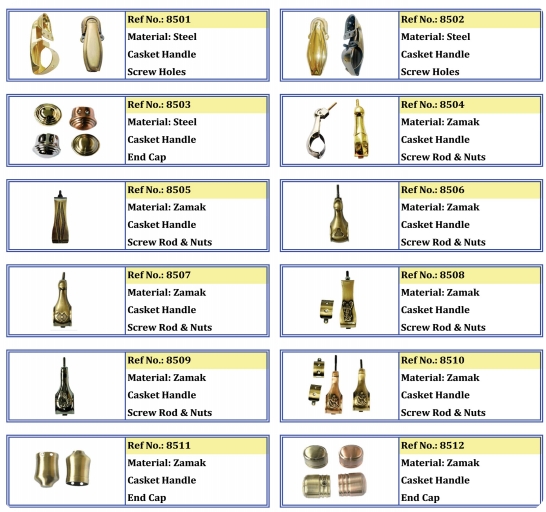 Punho do metal para o caixão de madeira 8501, o ouro e a cor de bronze antiga